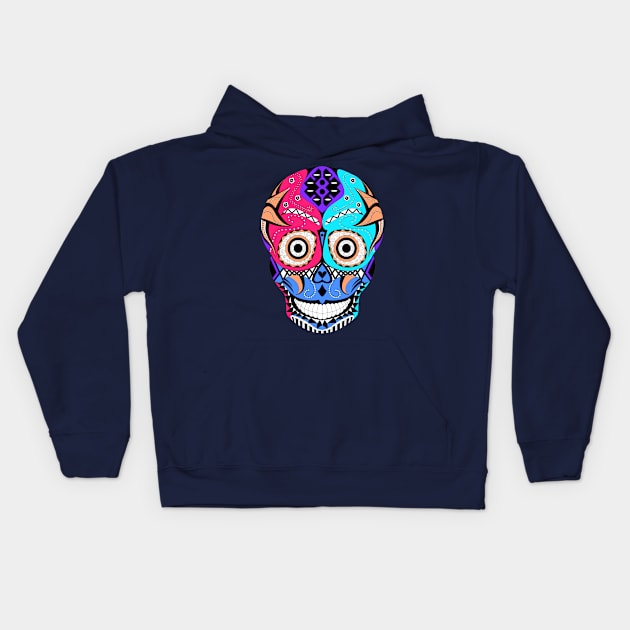 skull and crossbones mask with mexican patterns ecopop Kids Hoodie by jorge_lebeau